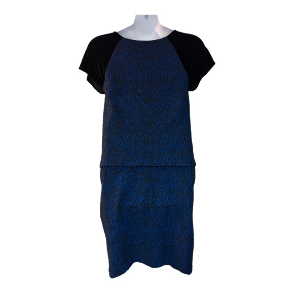 ⭐️Leota Stretch Jacquard-Jersey & Velvet Office Dinner Party Dark Blue Dress - Picture 8 of 12